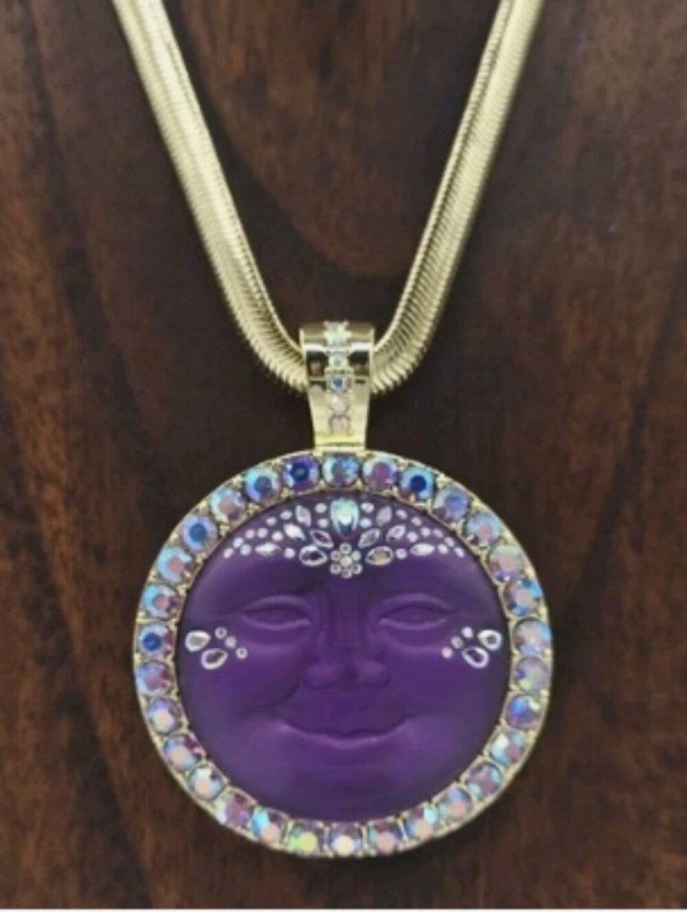 Kirks Folly Grand Dutchess Purple Moon Foldover Pendant Necklace set 2pc AB GT